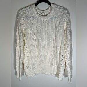 Splendid white crewneck cotton fisherman open-knit sweater sz XL NWOT beachy